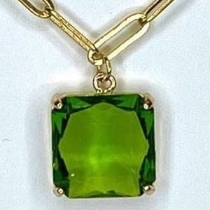Paperclip Chain Link Necklace Adjustable 16” 18” Long Green Gold NEW S15